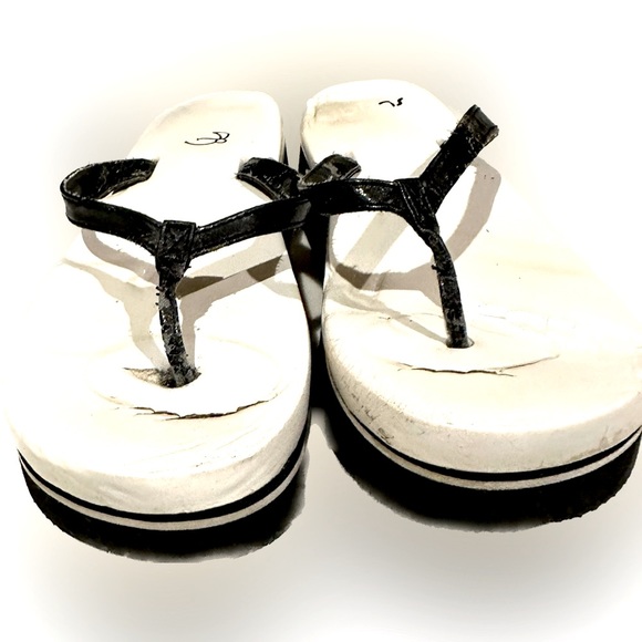 VTG RARE 90’s SUGAR BLACK WHITE PLATFORM SANDAL FLIP FLOP FLOATIE SZ:7-8 FLAWED - Picture 4 of 7